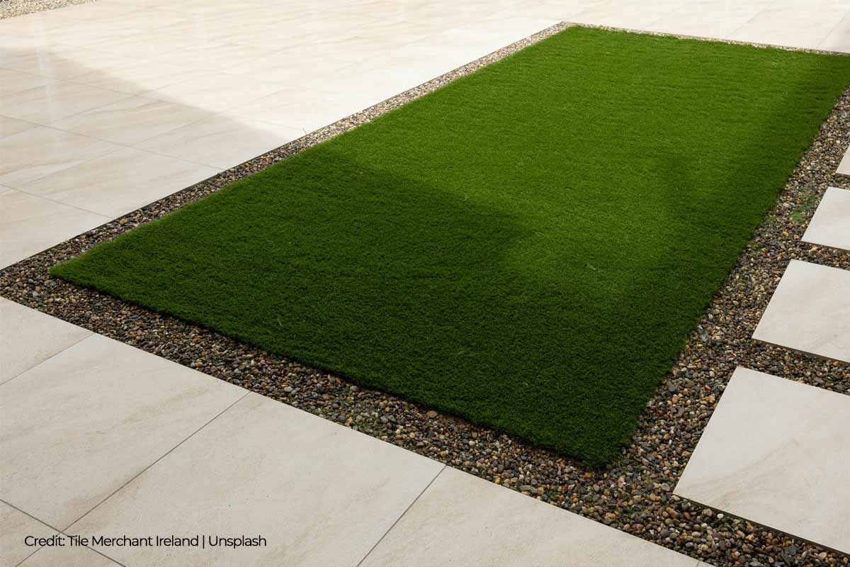 Arrange your grass patches in patterns to add a splash of artistry to your terrace